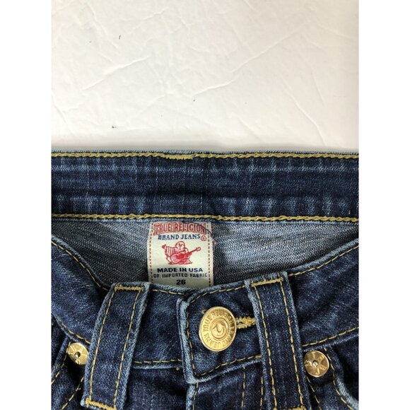 True Religion World Tour Billy Womens 26x29 Blue Denim Jeans Straight Gold Hem - Picture 9 of 9